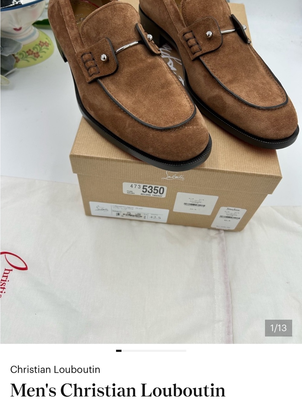 Christian Louboutin Men’s CHAMBELIMOC Suede Loafers. Size 42.5